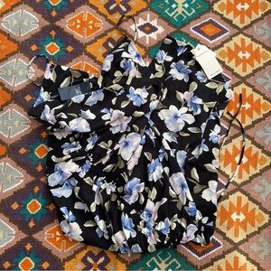 Abercrombie & Fitch Asymmetrical Cinched MIDI Dress Black Floral BRAND NEW $130